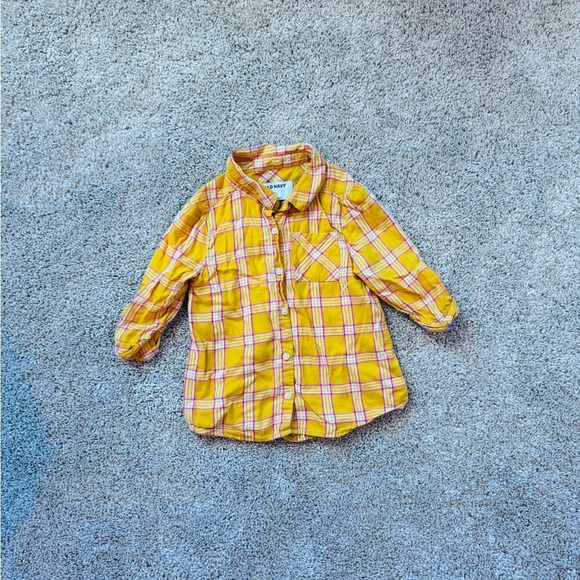 Old Navy Yellow Button Down Shirt Vibrant Plaid Design Plaid Button-Up size 4T - Picture 2 of 7